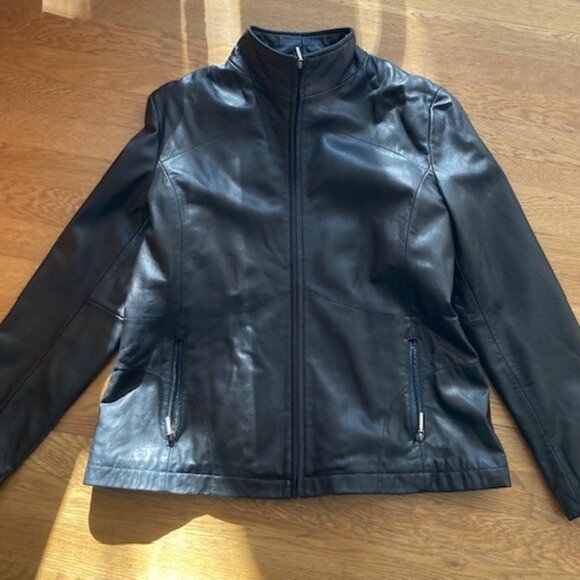 Kenneth Cole Reaction Black Leather Women's Jacket XL - Picture 1 of 4